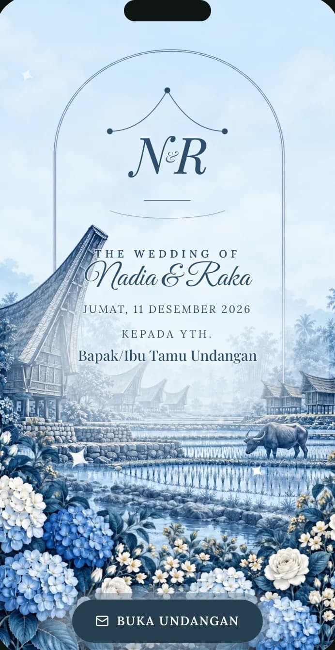 Template undangan pernikahan Toraja Biru