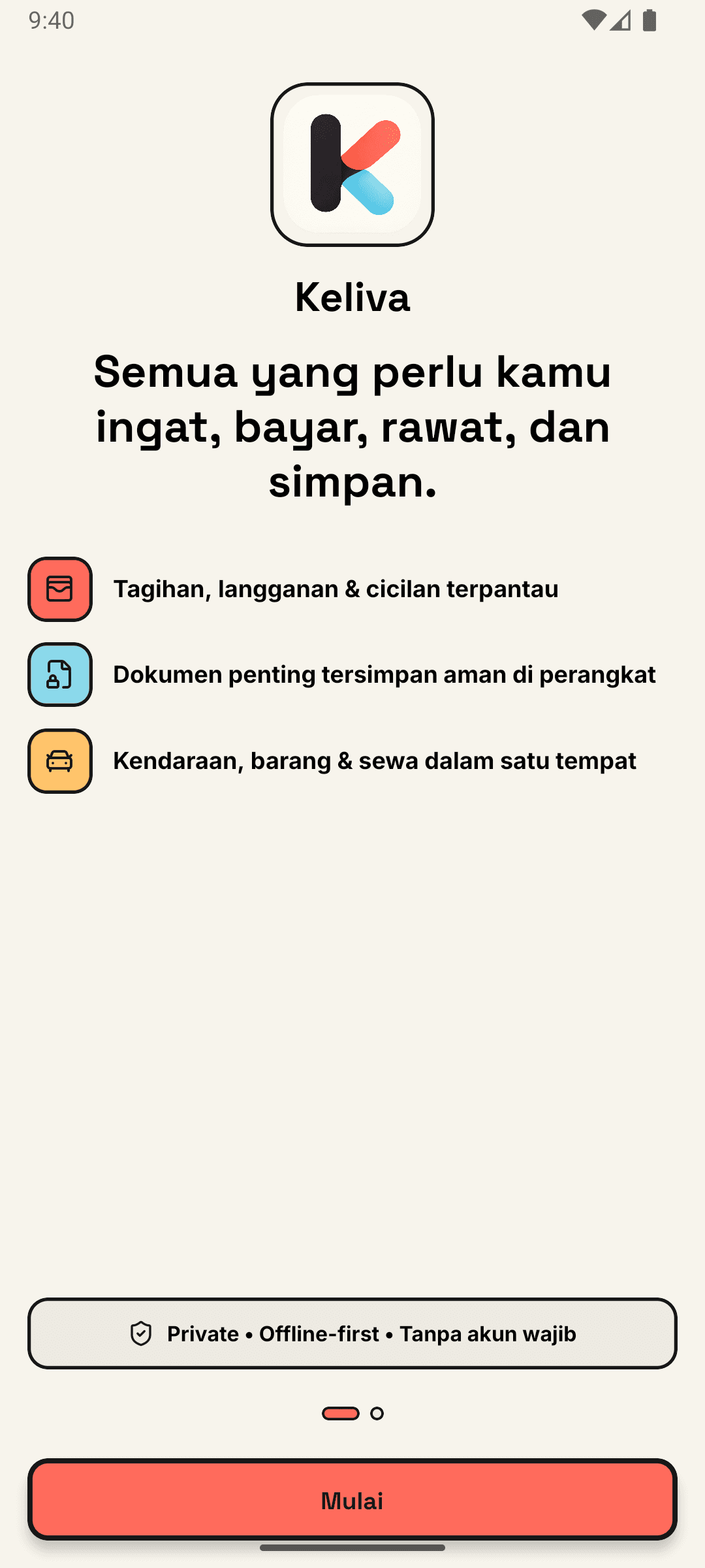 Layar onboarding Keliva