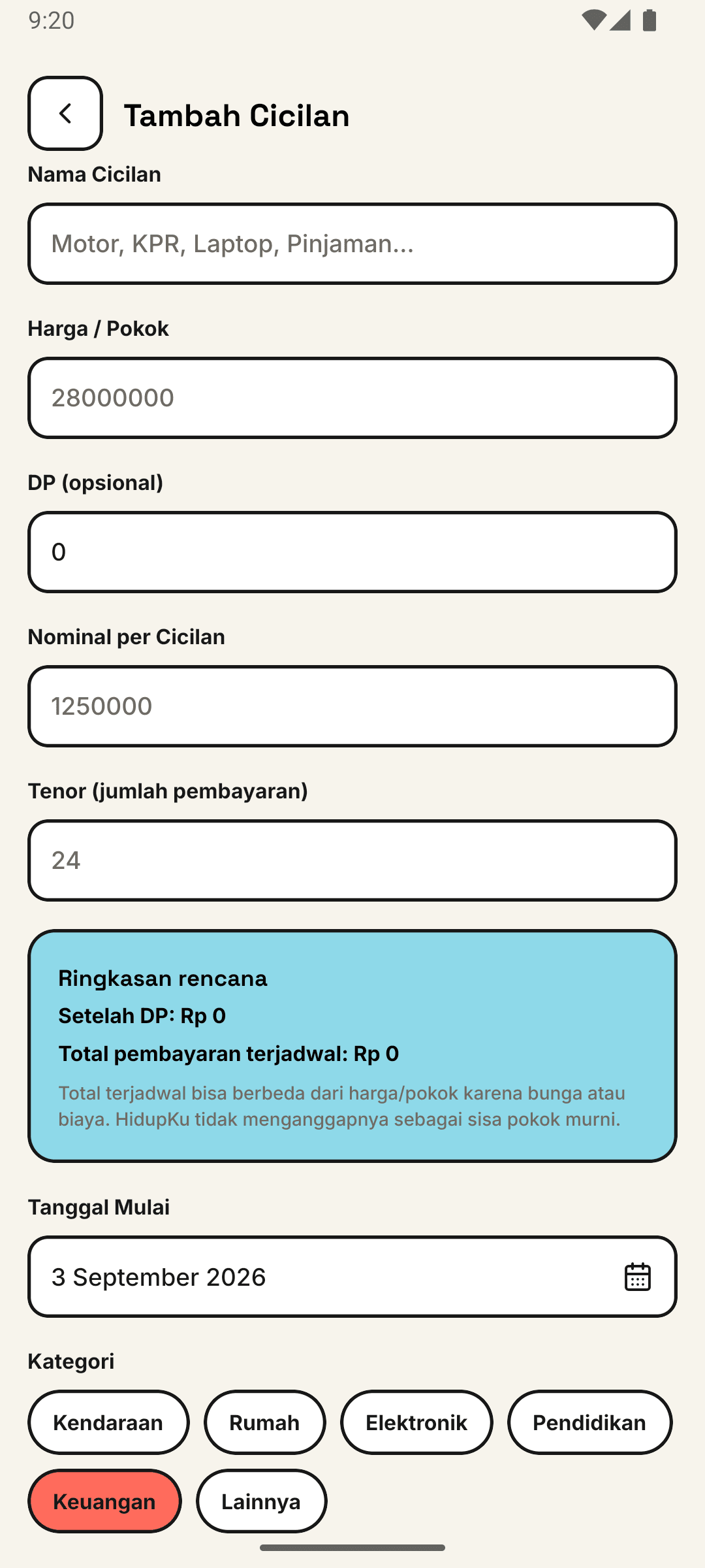 Tambah cicilan Keliva