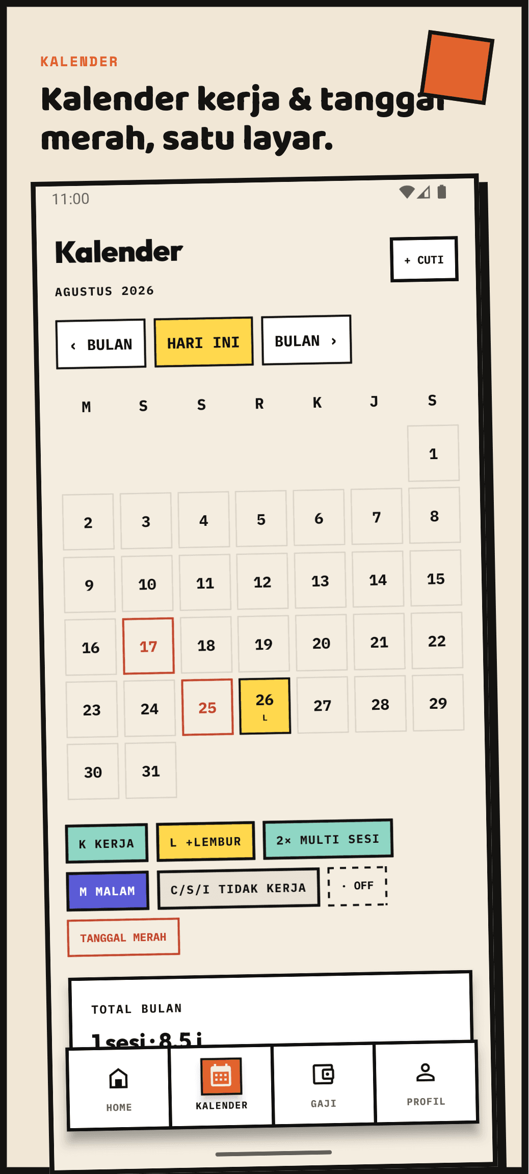 Kalender kerja KerjaKu