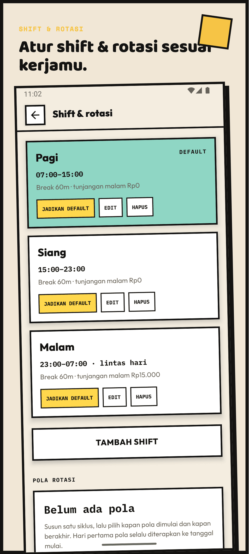 Pengaturan shift KerjaKu
